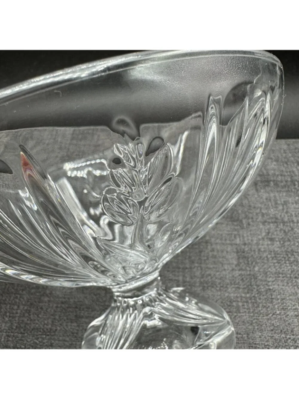 Vintage Crystal Footed Bowl Pedestal Candy Dish Starburst Fan 6.25
